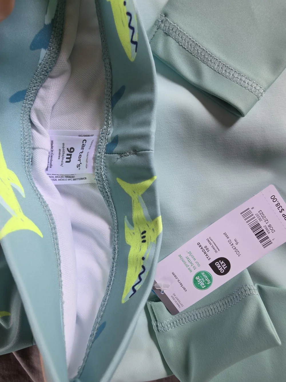 Carter's Mint Green Shark-Print Rash Guard Swim Set